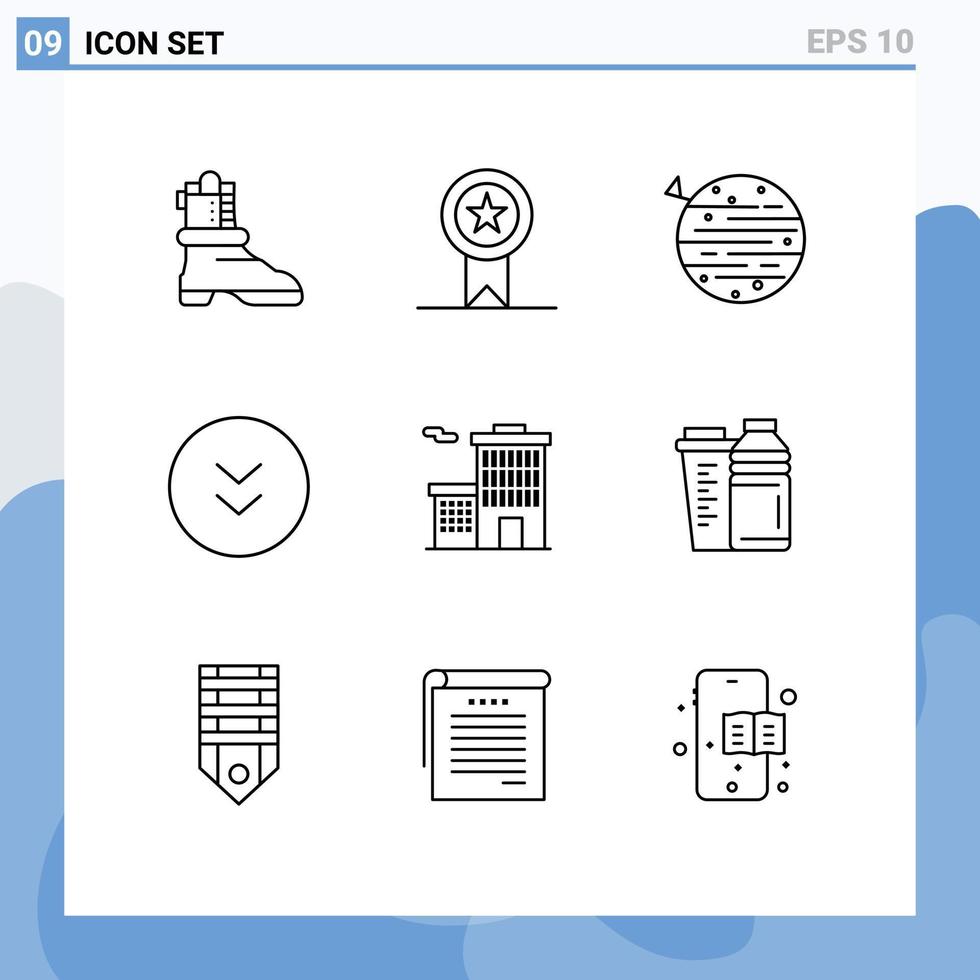Editable Vector Line Pack of 9 Simple Outlines of business download planet down arrows Editable Vector Design Elements