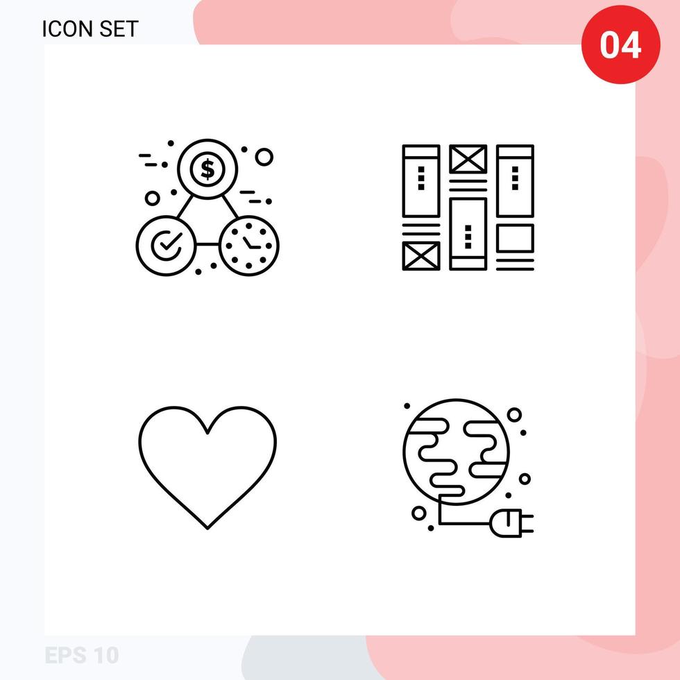 Universal Icon Symbols Group of 4 Modern Filledline Flat Colors of clock love perfection wirefram twitter Editable Vector Design Elements