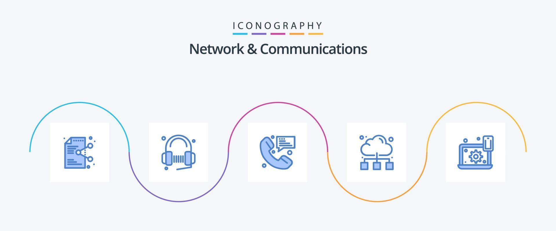 paquete de iconos azul 5 de red y comunicaciones que incluye en línea. nube. música. mensajería. mensaje vector