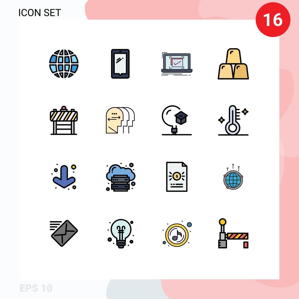 Universal Icon Symbols Group of 16 Modern Flat Color Filled Lines of gold business iphone bars good Editable Creative Vector Design Elements