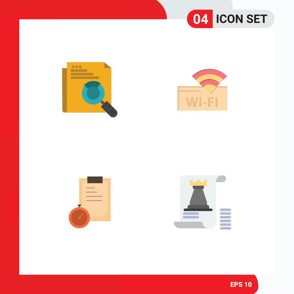 Editable Vector Line Pack of 4 Simple Flat Icons of page deadline page search wifi planning Editable Vector Design Elements