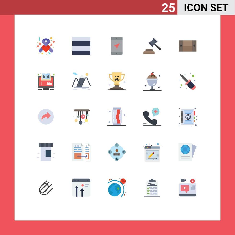 User Interface Pack of 25 Basic Flat Colors of learning furniture map desk law Editable Vector Design Elements