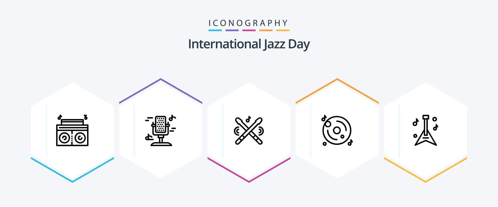 International Jazz Day 25 Line icon pack including music . disk . sound. music vector