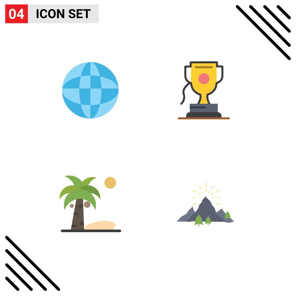 conjunto de 4 iconos de interfaz de usuario modernos símbolos signos para elementos de diseño de vector editables de colina de juego de logro de planta mundial