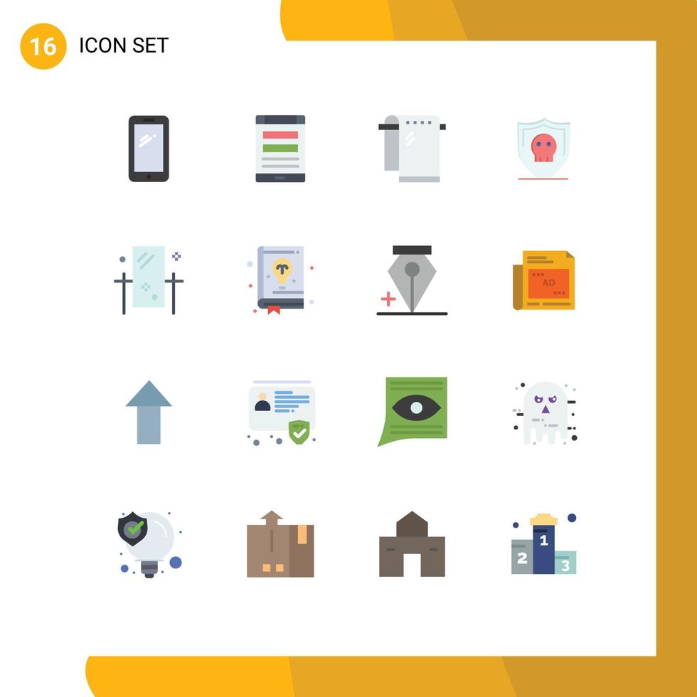 Group of 16 Flat Colors Signs and Symbols for plain security smartphone shield towel Editable Pack of Creative Vector Design Elements