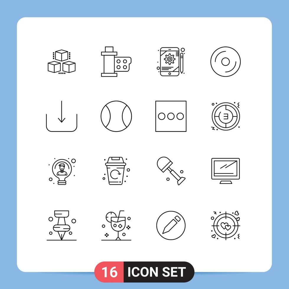 Set of 16 Modern UI Icons Symbols Signs for multimedia dvd reel disk tablet Editable Vector Design Elements