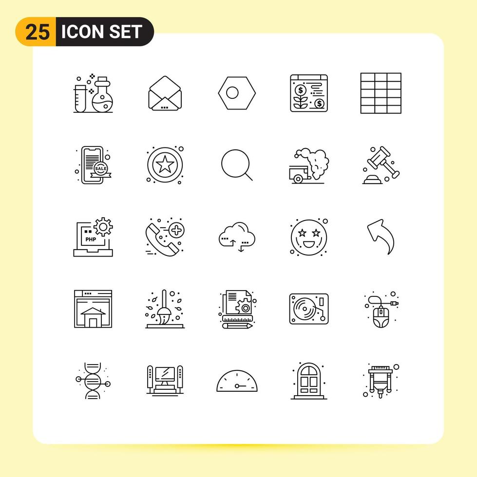 25 Thematic Vector Lines and Editable Symbols of marketing grid bangla plant web Editable Vector Design Elements