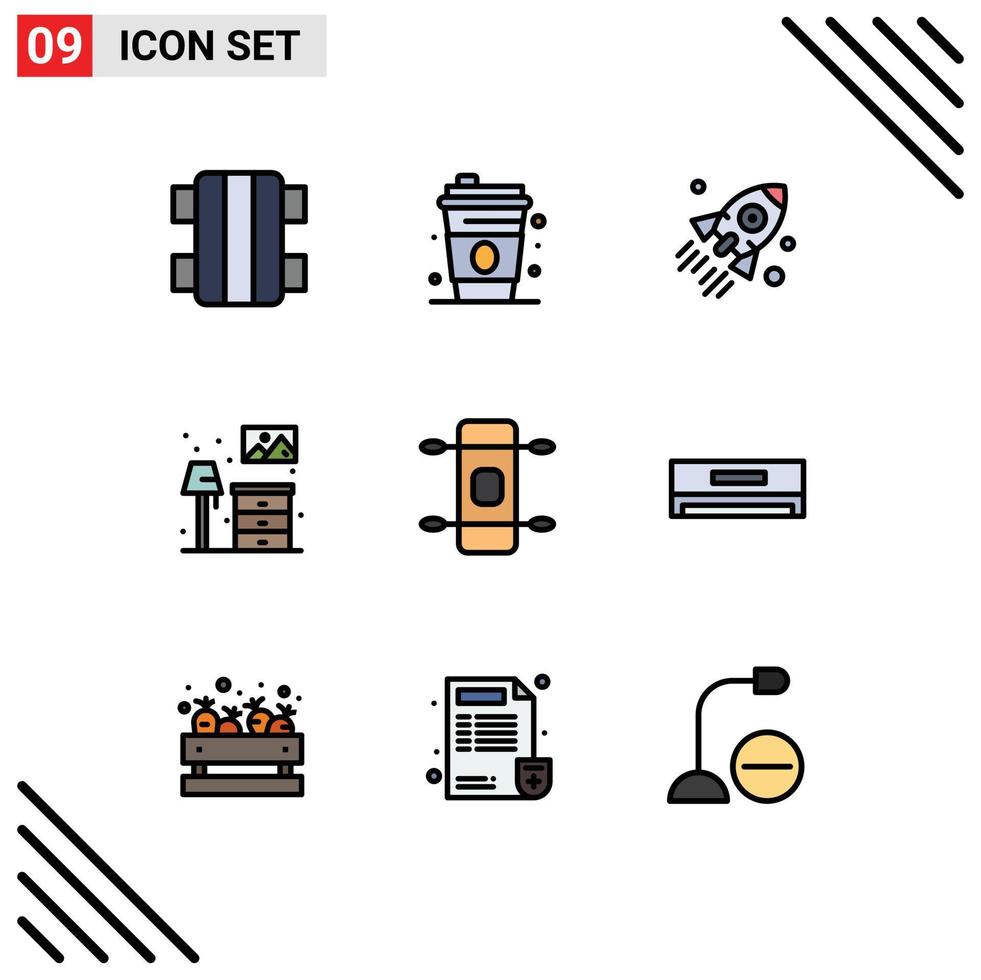 9 Filledline Flat Color concept for Websites Mobile and Apps skateboard lump rocket furniture home Editable Vector Design Elements