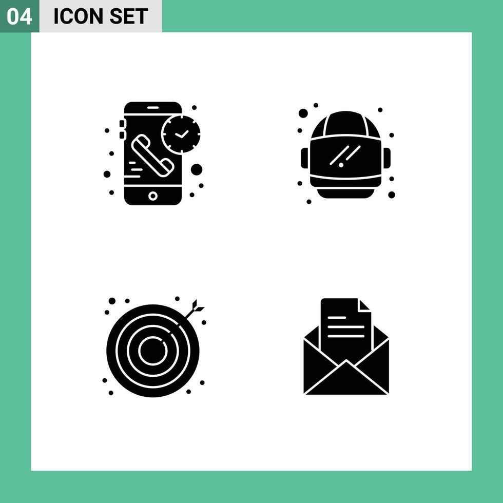 Group of 4 Solid Glyphs Signs and Symbols for call search receiver helmet target Editable Vector Design Elements