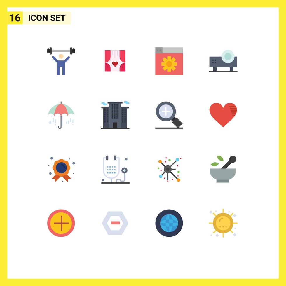 Set of 16 Modern UI Icons Symbols Signs for umbrella slide projector romance projector multimedia Editable Pack of Creative Vector Design Elements