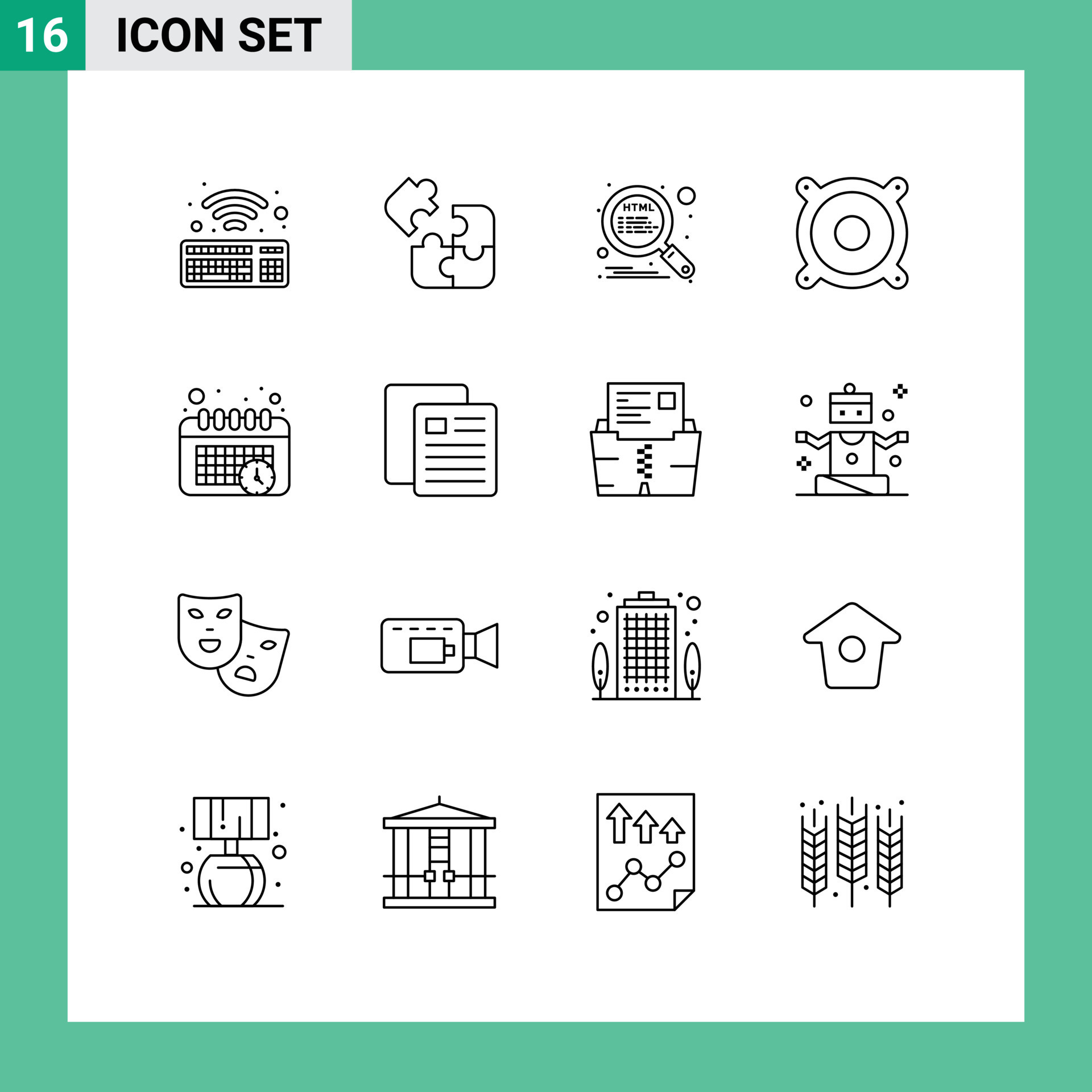 Group of 16 Modern Outlines Set for time calendar html speaker devices  Editable Vector Design Elements 18287514 Vector Art at Vecteezy
