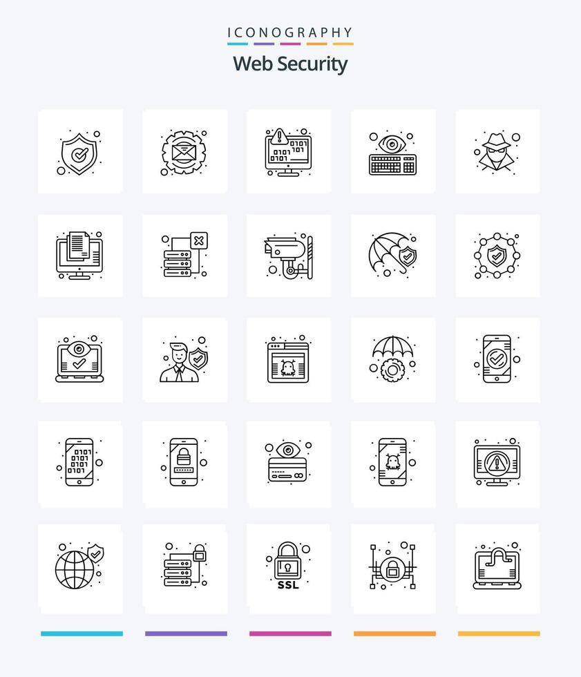 paquete de iconos de esquema de seguridad web creativa 25 como anónimo. teclado. cifrado de datos. hacker cibernético vector