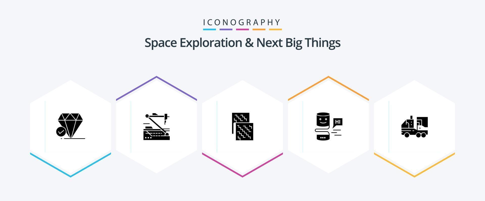 exploración espacial y próximas grandes cosas Paquete de iconos de 25 glifos que incluye gran pensamiento. conversacional. robótica interfaces conversacionales. futuro vector