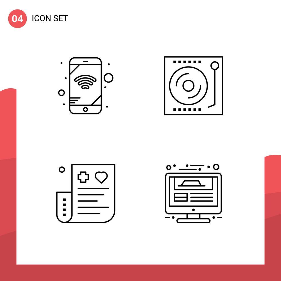 Group of 4 Filledline Flat Colors Signs and Symbols for mobile card devices turntable expense Editable Vector Design Elements