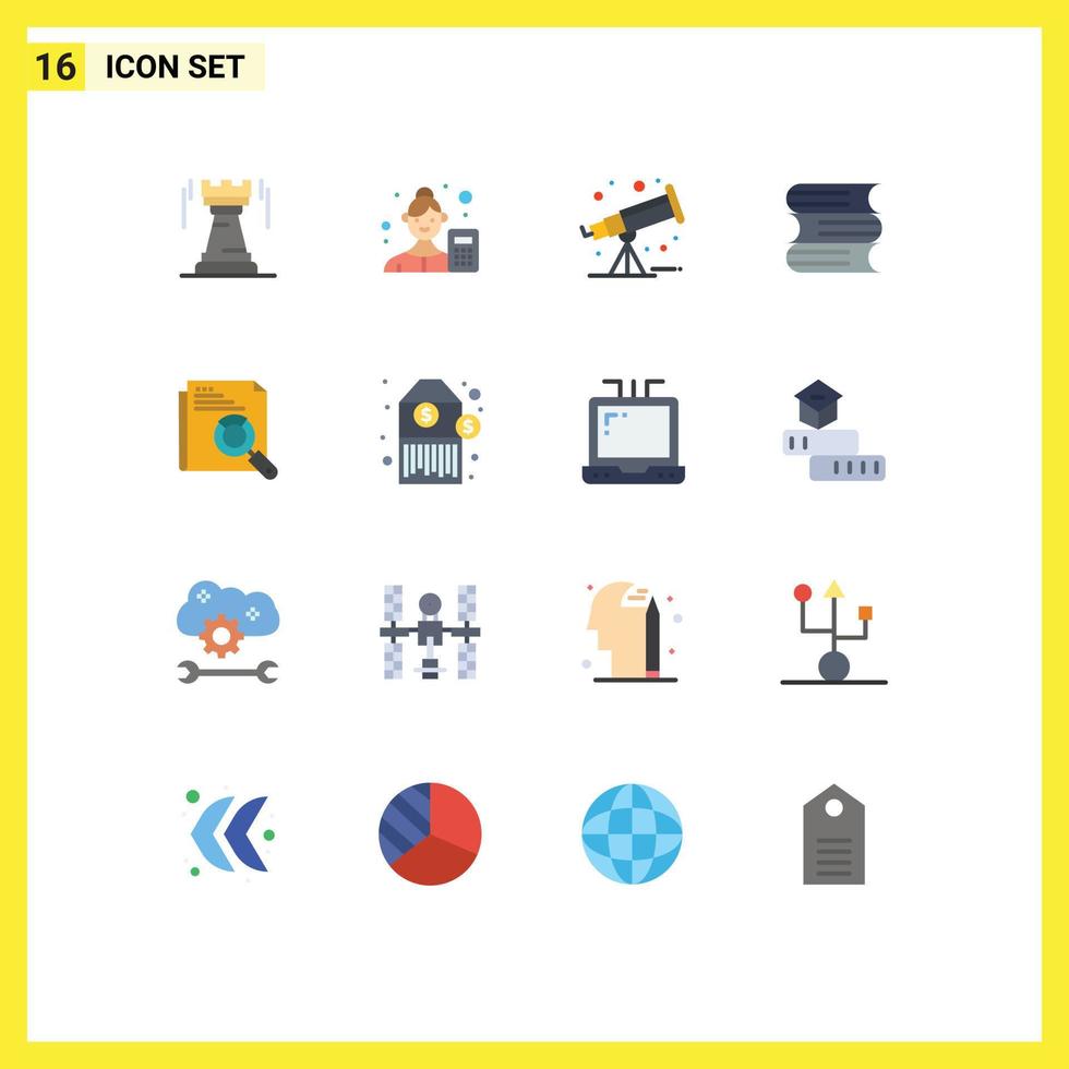 Universal Icon Symbols Group of 16 Modern Flat Colors of search files business analyst education telescope Editable Pack of Creative Vector Design Elements