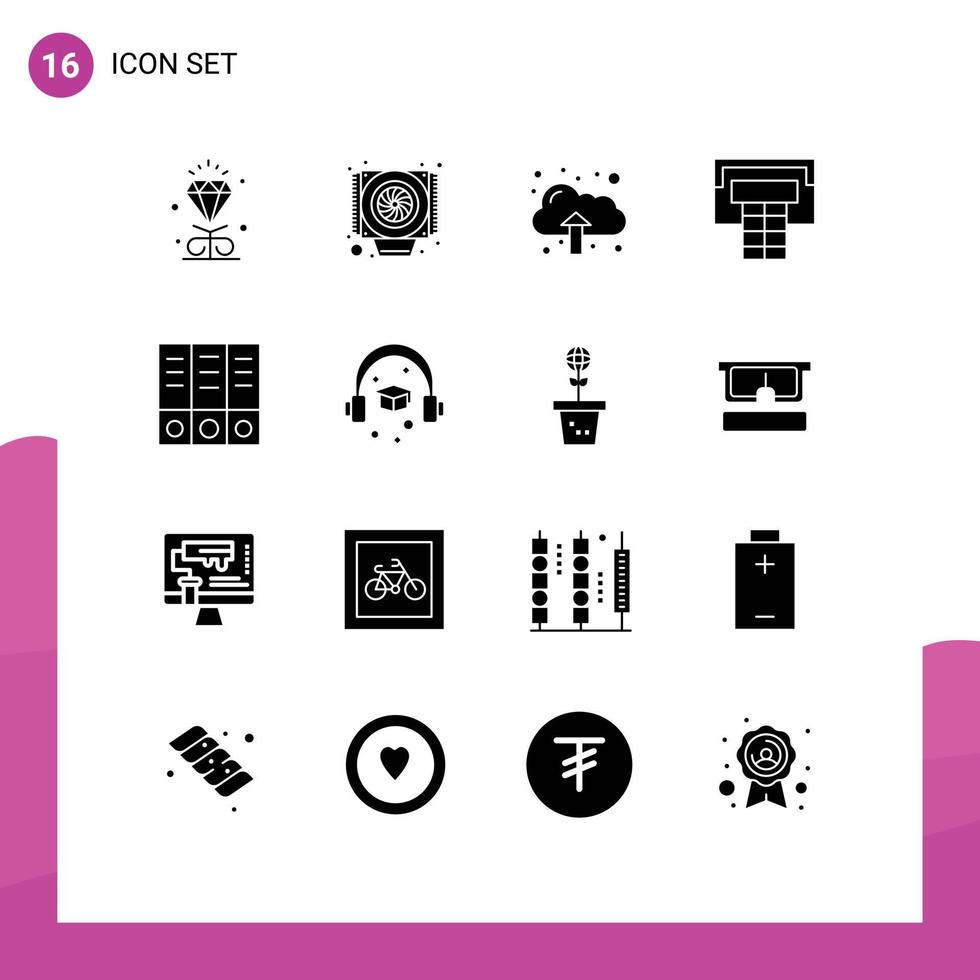 Set of 16 Vector Solid Glyphs on Grid for graduation cap data documents archive Editable Vector Design Elements