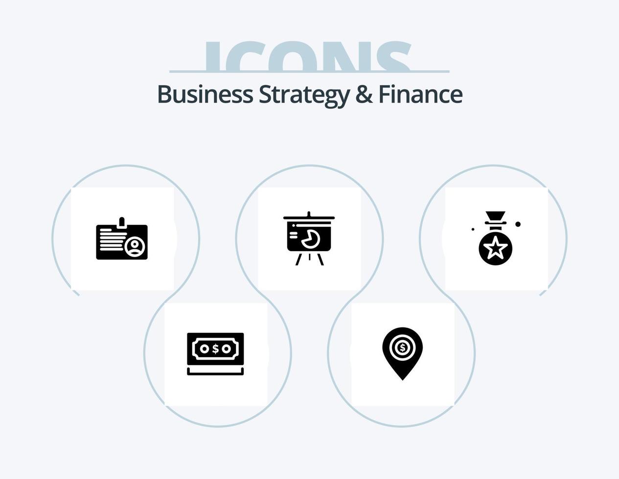 Business Strategy And Finance Glyph Icon Pack 5 Icon Design. . id . map . card . vector