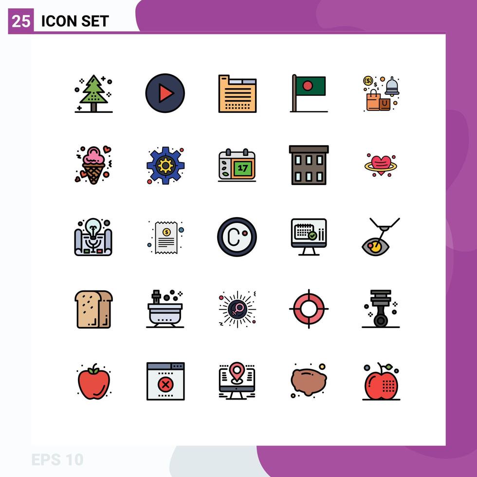Group of 25 Filled line Flat Colors Signs and Symbols for notification flag tabs country bangla Editable Vector Design Elements