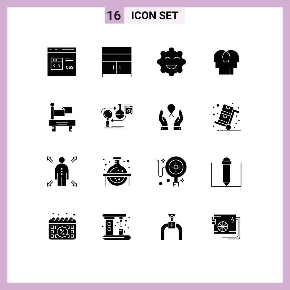 16 Universal Solid Glyphs Set for Web and Mobile Applications train head interior mind empathy Editable Vector Design Elements