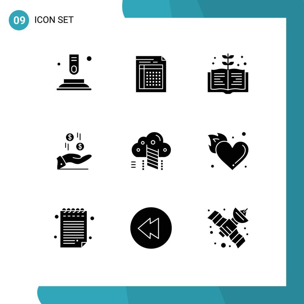9 iconos creativos signos y símbolos modernos de dinero mano forma libro de conocimiento elementos de diseño vectorial editables vector