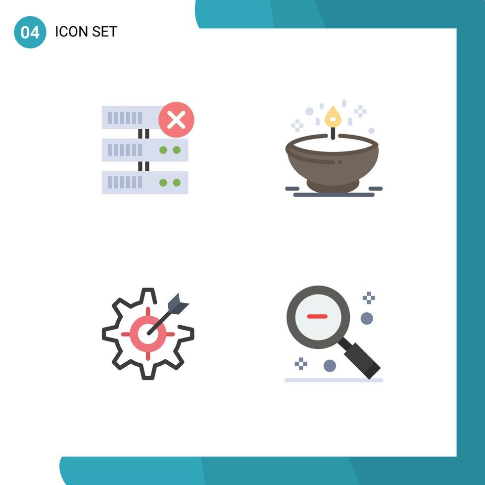 4 Thematic Vector Flat Icons and Editable Symbols of database focus diya glow setting Editable Vector Design Elements