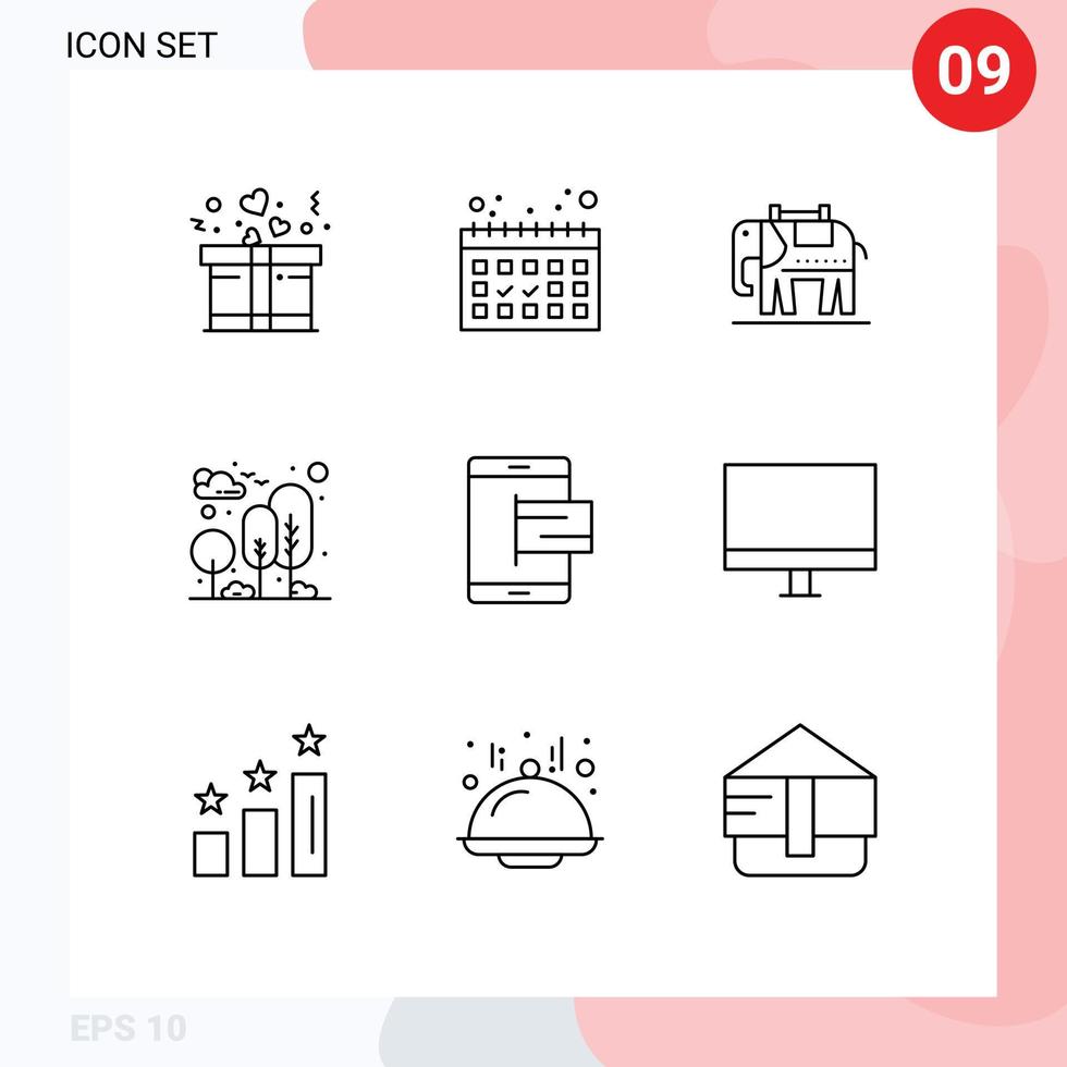 Pack of 9 creative Outlines of online e usa commerce park Editable Vector Design Elements