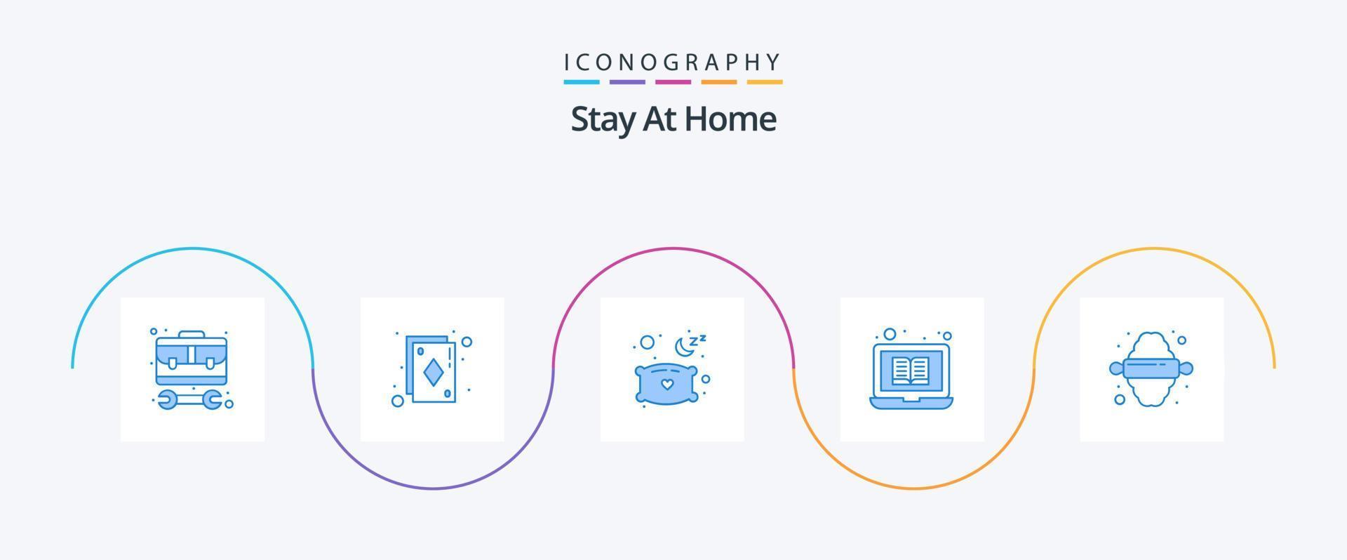 Stay At Home Blue 5 Icon Pack Including kitchen. tutorials. game. laptop. rest vector