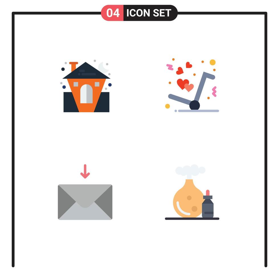 Set of 4 Modern UI Icons Symbols Signs for castle mail holiday get receive Editable Vector Design Elements