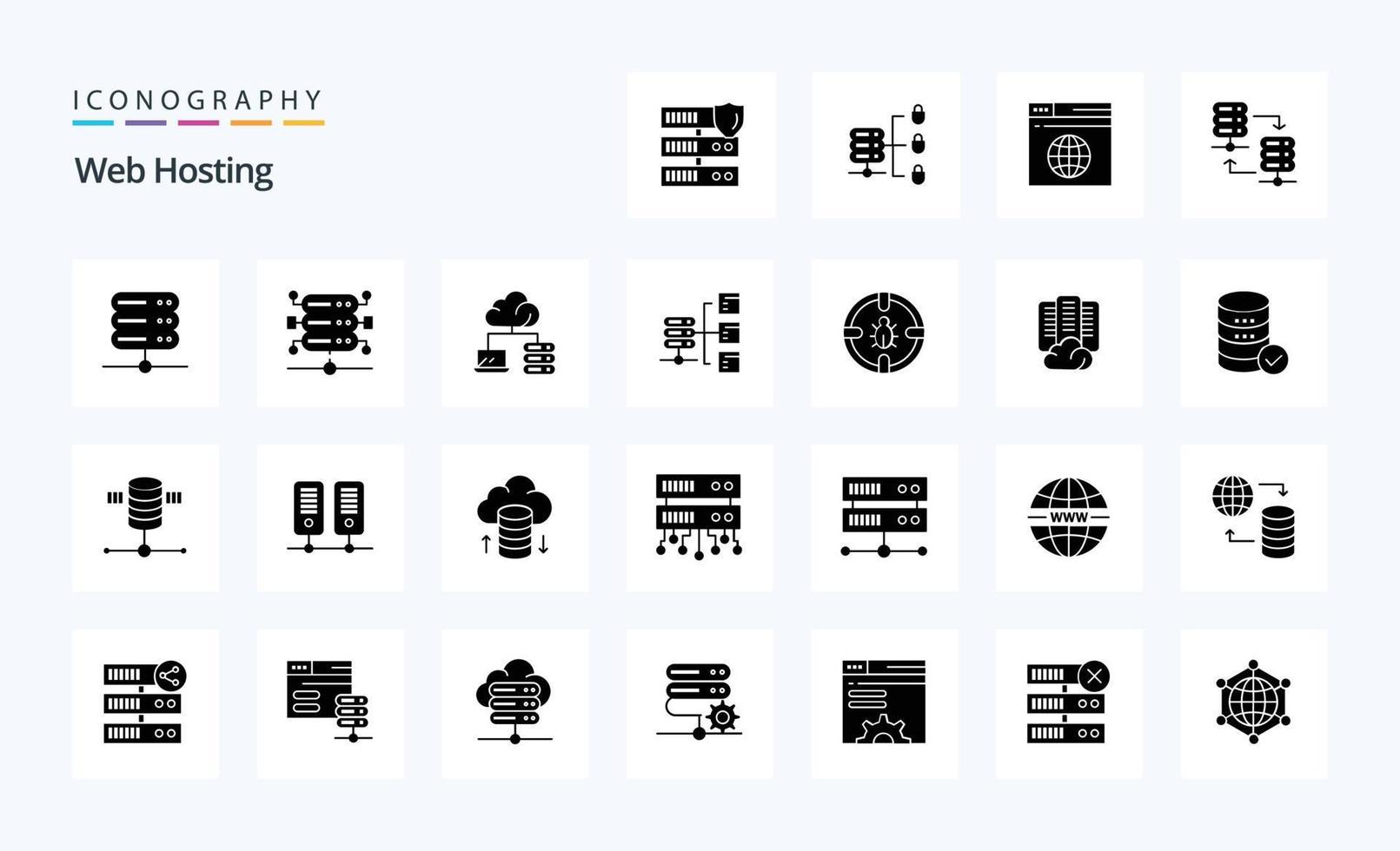 25 Web Hosting Solid Glyph icon pack vector