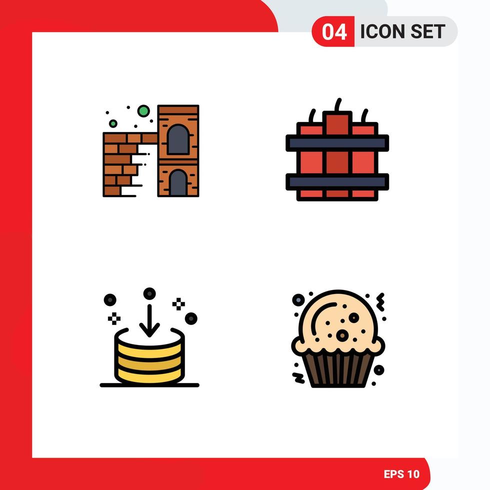 Pack of 4 Modern Filledline Flat Colors Signs and Symbols for Web Print Media such as home download wall timer interface Editable Vector Design Elements