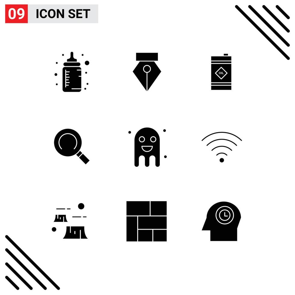 Set of 9 Modern UI Icons Symbols Signs for ghost copy oil celebration magnifier Editable Vector Design Elements