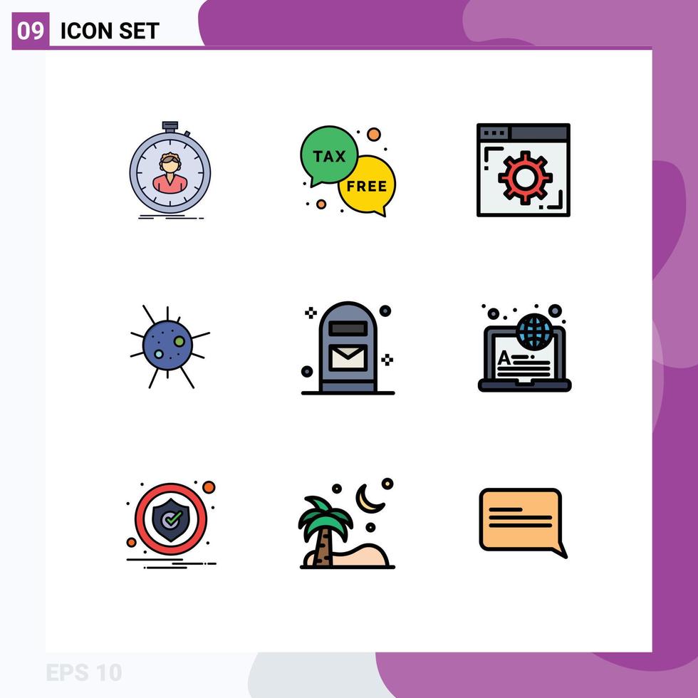 9 Thematic Vector Filledline Flat Colors and Editable Symbols of box disease money bacteria setting Editable Vector Design Elements