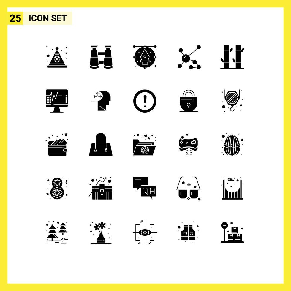 User Interface Pack of 25 Basic Solid Glyphs of bamboo dna design biology atom Editable Vector Design Elements