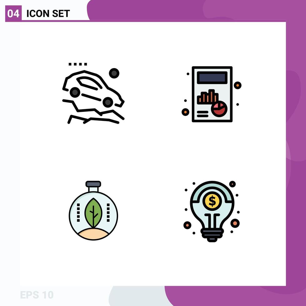 4 User Interface Filledline Flat Color Pack of modern Signs and Symbols of accident innovation slope chart power Editable Vector Design Elements