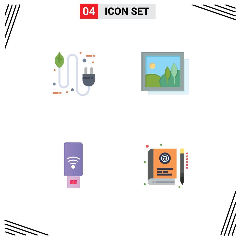 Flat Icon Pack of 4 Universal Symbols of bio usb electricity gallery servise Editable Vector Design Elements