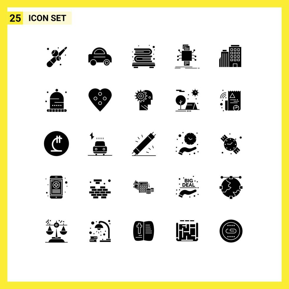 25 Thematic Vector Solid Glyphs and Editable Symbols of home hotel books reporting datum Editable Vector Design Elements