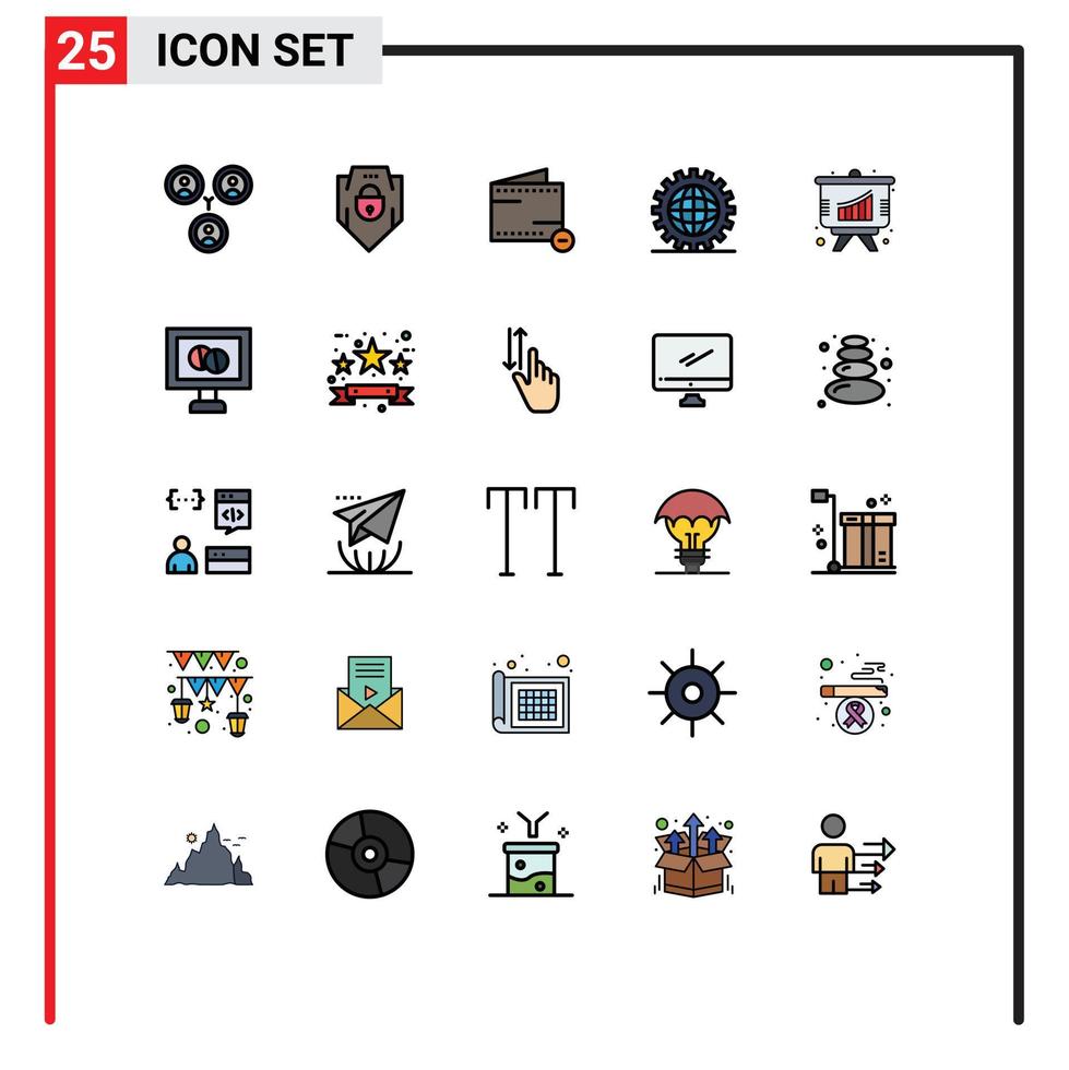 Set of 25 Commercial Filled line Flat Colors pack for graph programing e global design Editable Vector Design Elements