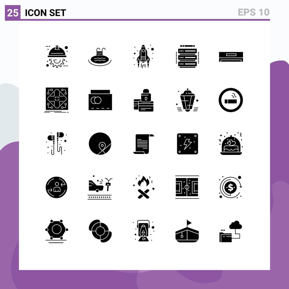 25 Thematic Vector Solid Glyphs and Editable Symbols of cooling server rocket rack edit Editable Vector Design Elements