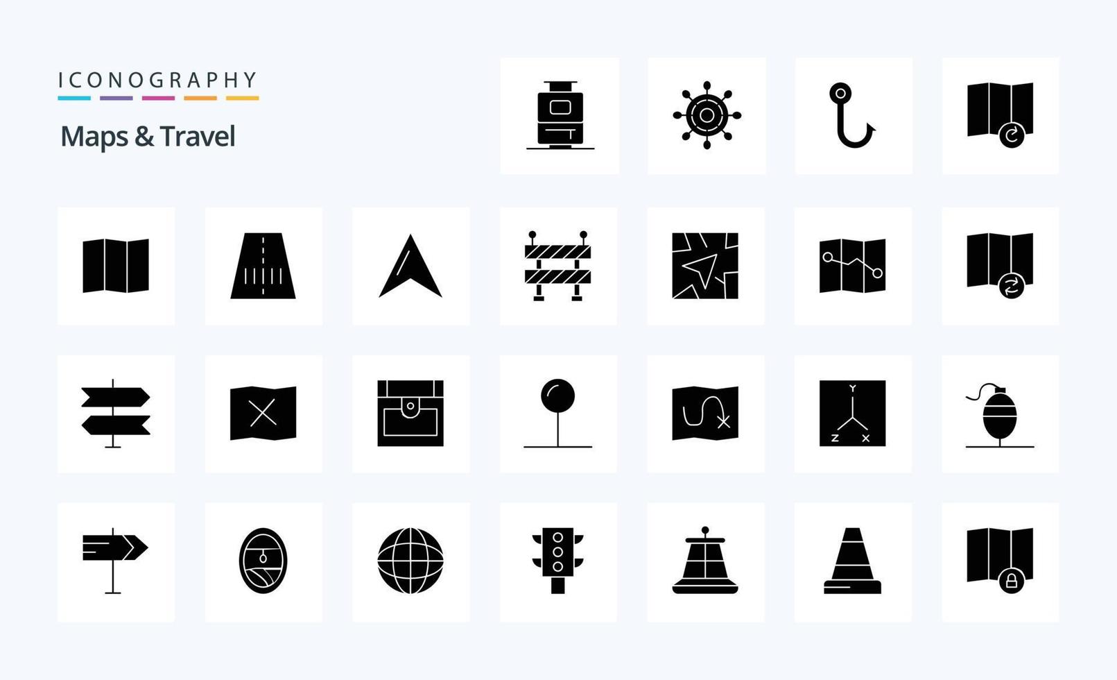 25 Maps  Travel Solid Glyph icon pack vector