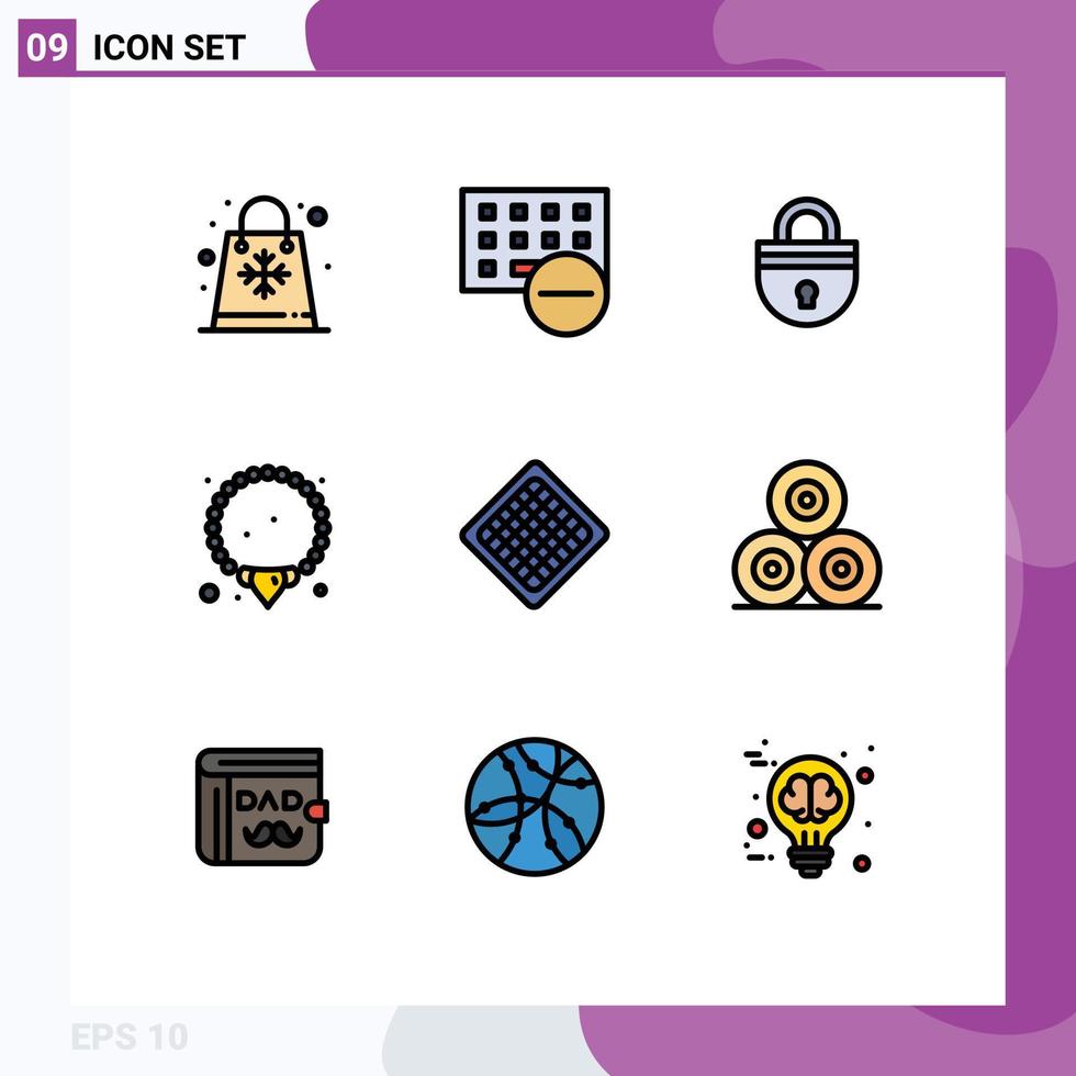 Modern Set of 9 Filledline Flat Colors and symbols such as mala bracelet hardware login password Editable Vector Design Elements