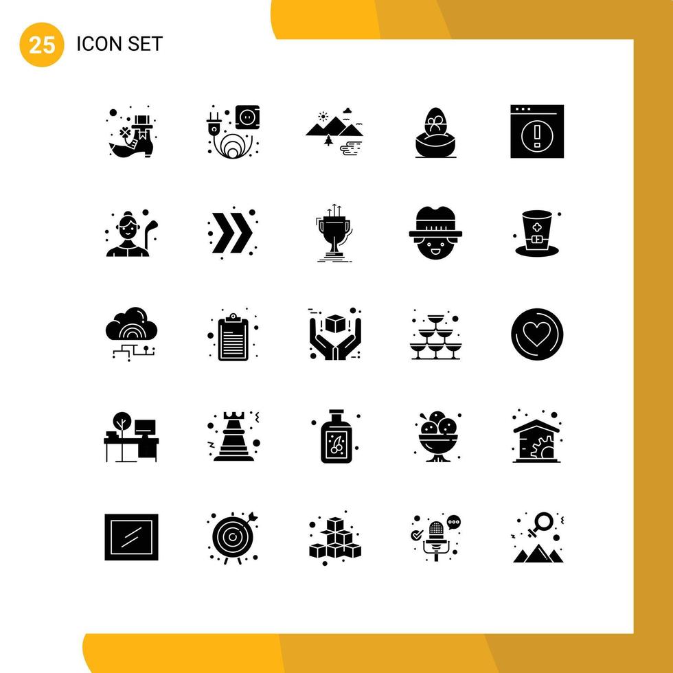 Set of 25 Vector Solid Glyphs on Grid for businessmen food outdoor egg boiled Editable Vector Design Elements
