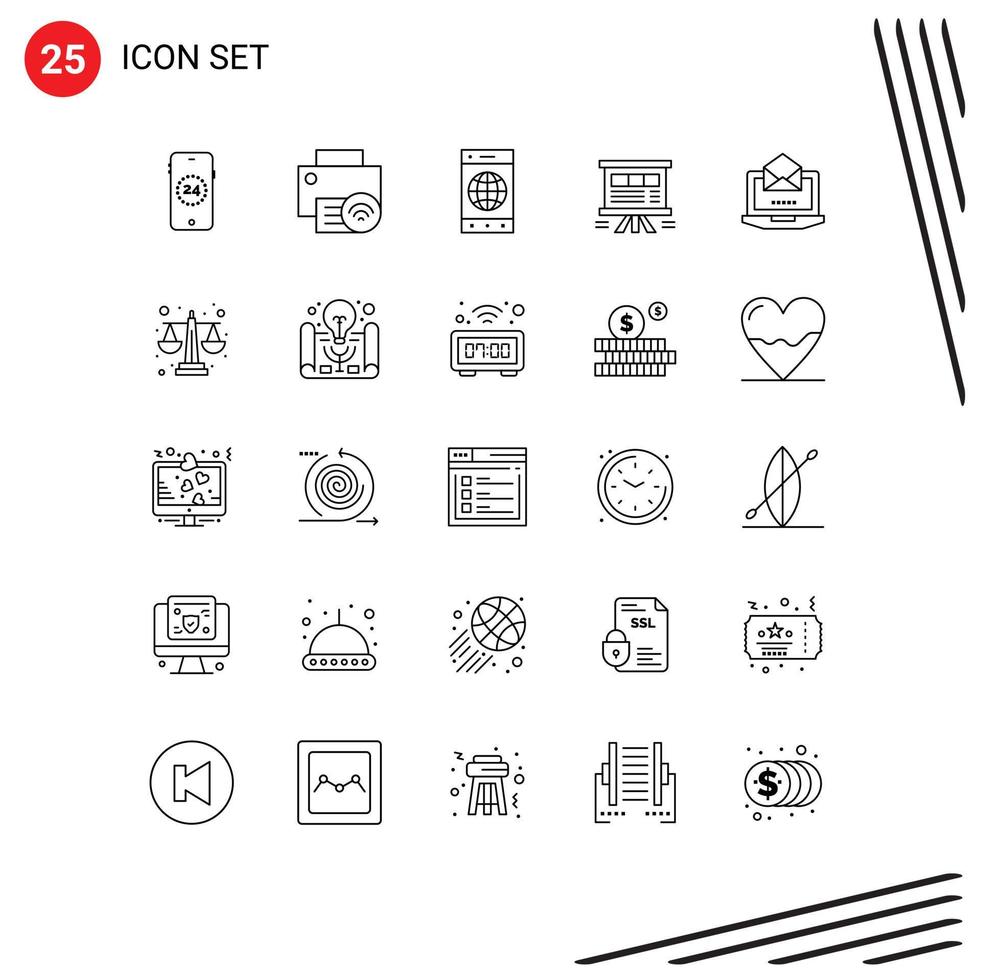 Pack of 25 creative Lines of server chart browser presentation analytics Editable Vector Design Elements