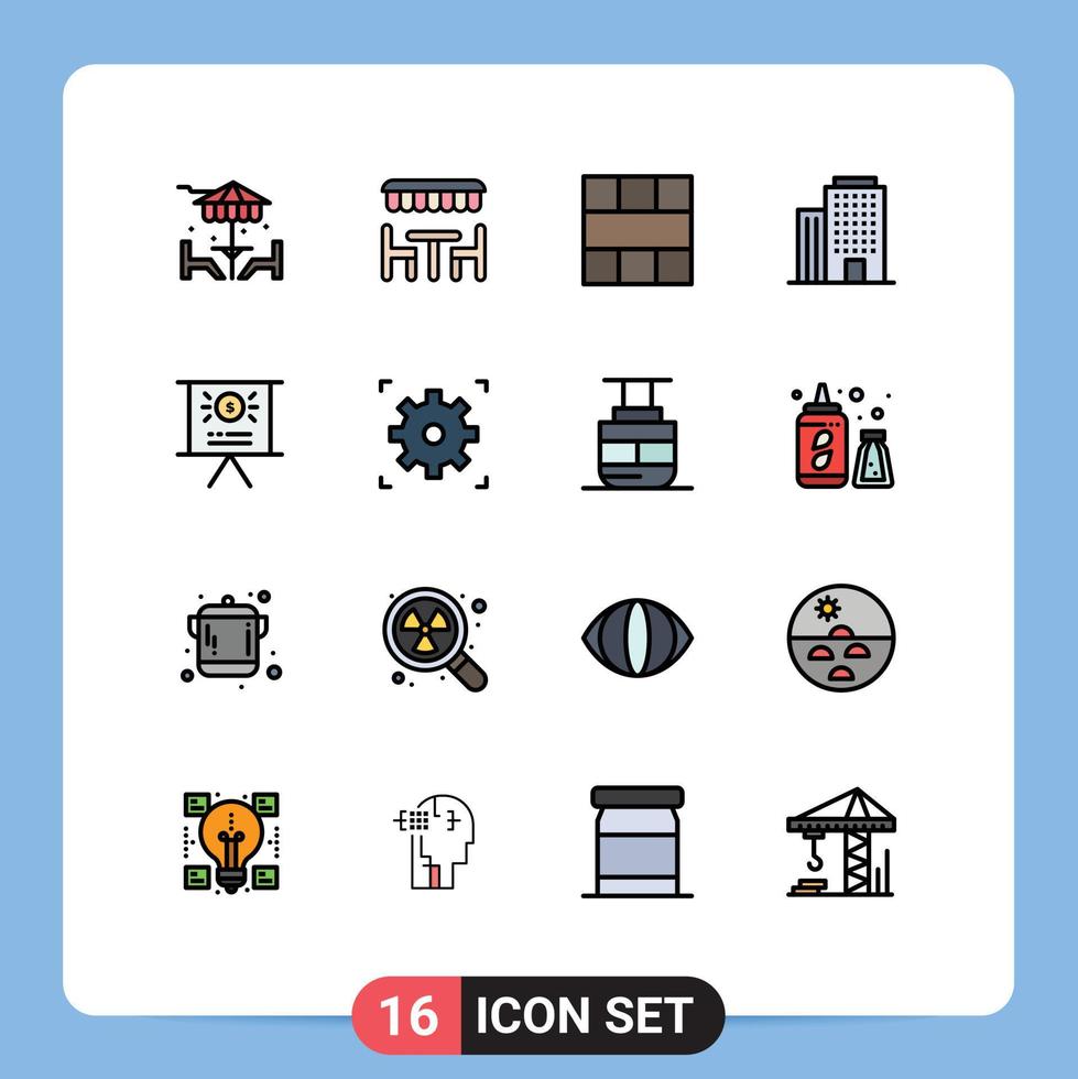 Pictogram Set of 16 Simple Flat Color Filled Lines of marketing house frame office workspace Editable Creative Vector Design Elements