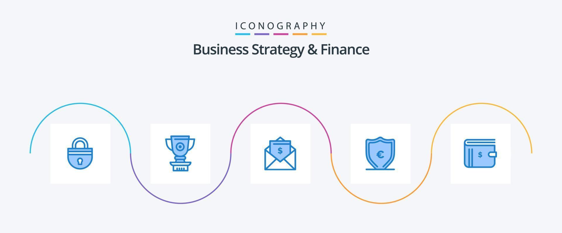 Business Strategy And Finance Blue 5 Icon Pack Including protection. money. achievement. euro. dollar vector