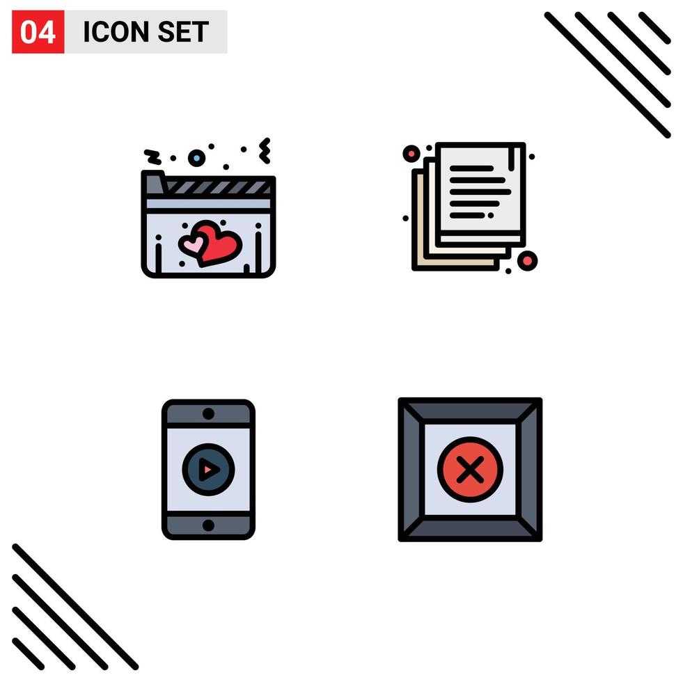 Set of 4 Modern UI Icons Symbols Signs for film video movie duplicate box Editable Vector Design Elements