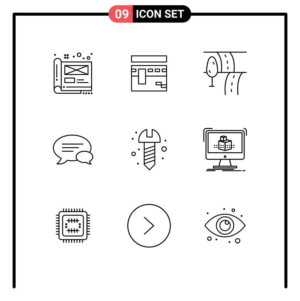 Editable Vector Line Pack of 9 Simple Outlines of diy message islam communication travel Editable Vector Design Elements