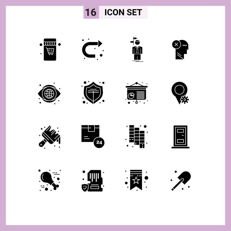 User Interface Pack of 16 Basic Solid Glyphs of mind human choice head brain Editable Vector Design Elements