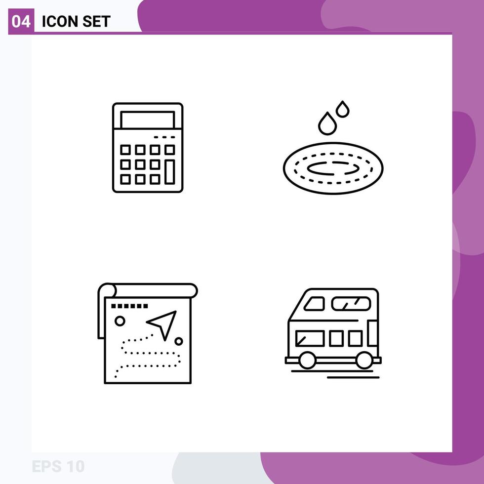 Set of 4 Commercial Filledline Flat Colors pack for calculator route office droop destination Editable Vector Design Elements