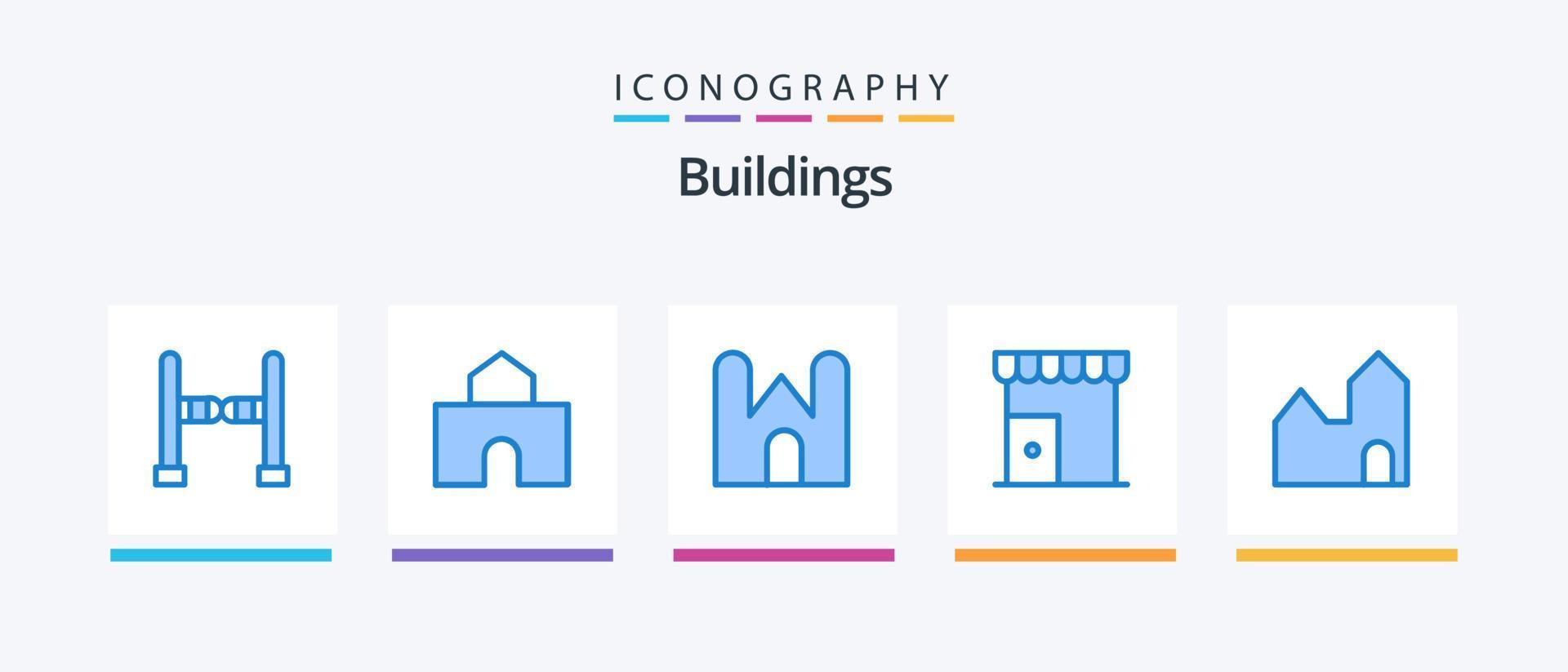 Buildings Blue 5 Icon Pack Including store. marketplace. castle. institute building. medieval. Creative Icons Design vector