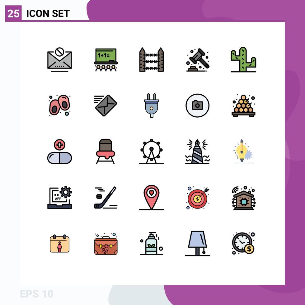Stock Vector Icon Pack of 25 Line Signs and Symbols for cactus law barbed gavel wire Editable Vector Design Elements